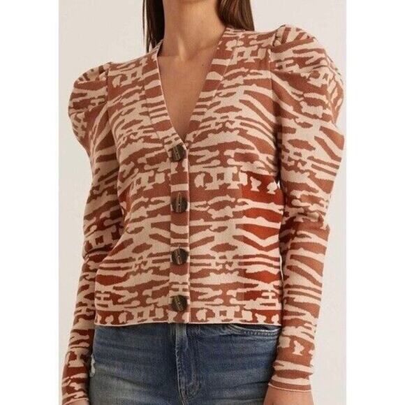 ULLA JOHNSON Rhea Cardigan Sweater Womens XS Puff Sleeve Wool Jacquard Button - Picture 3 of 16